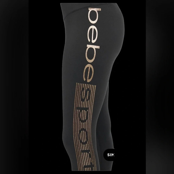 Bebe Soort  black Rose gold sparkle side Logo high waisted leggings Sz L - Picture 4 of 10